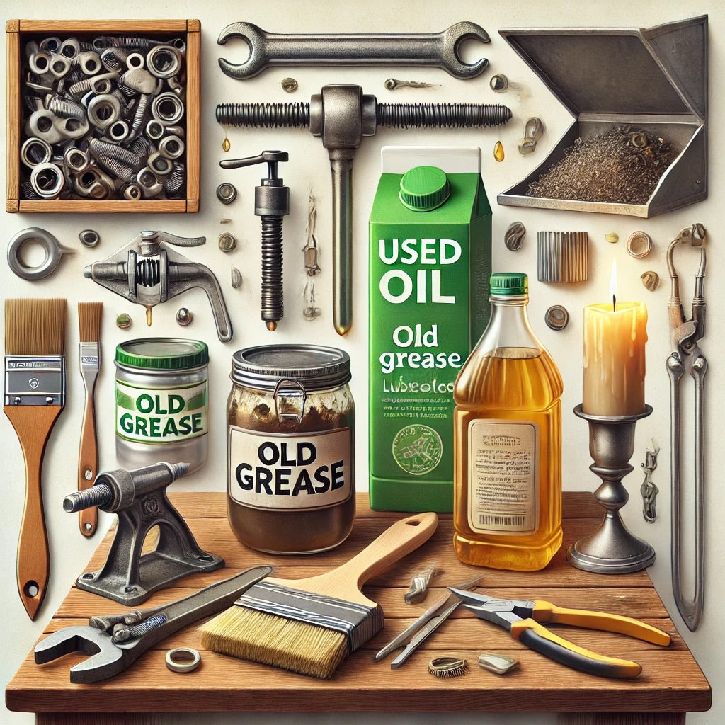 various practical uses for old grease and oils, showcasing eco-friendly applications.