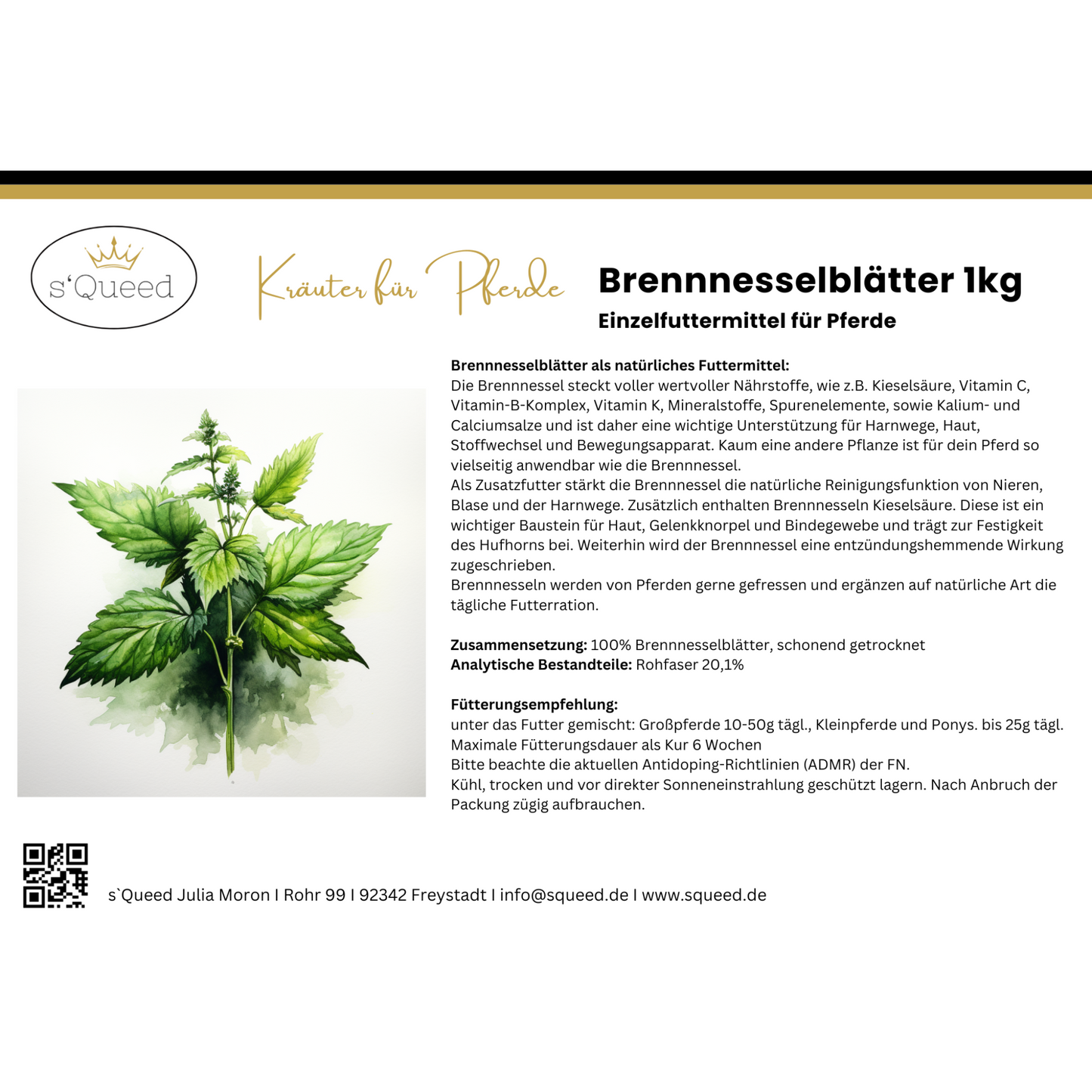 Brennnessel für Pferde für Niere, Stoffwechsel, Gelenke & Haut