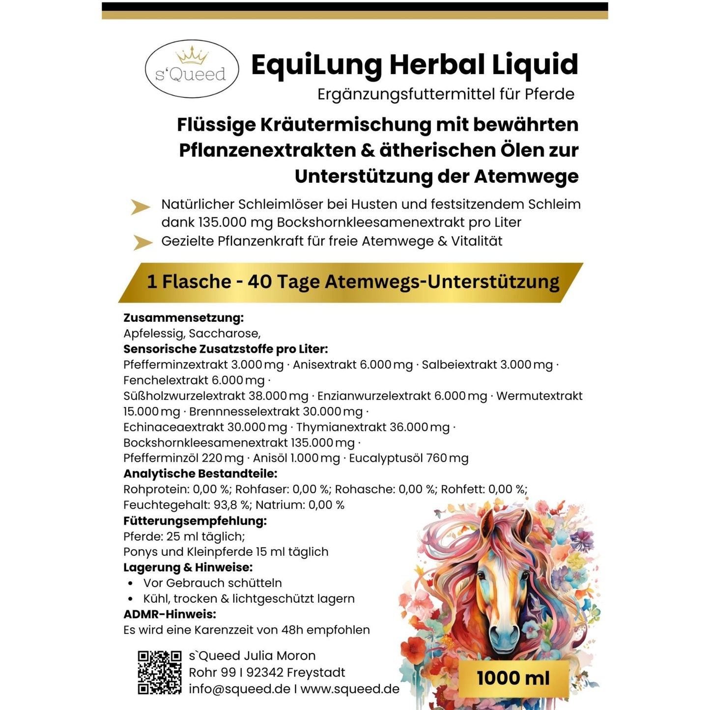 Vorteils-Packet 3 Flaschen EquiLung Herbal Liquid – Hustensaft für Pferde