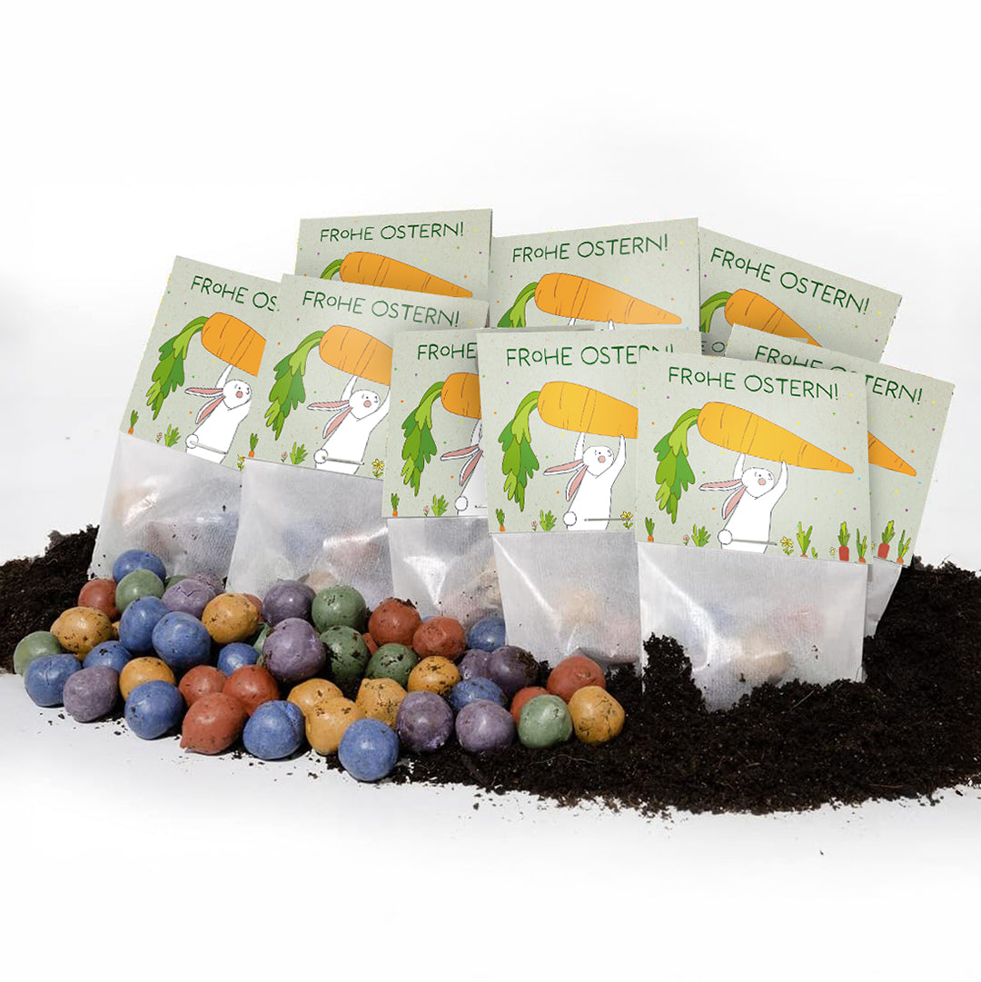 10x5 Blumenmurmeln im Tütchen "Hase mit Möhren"