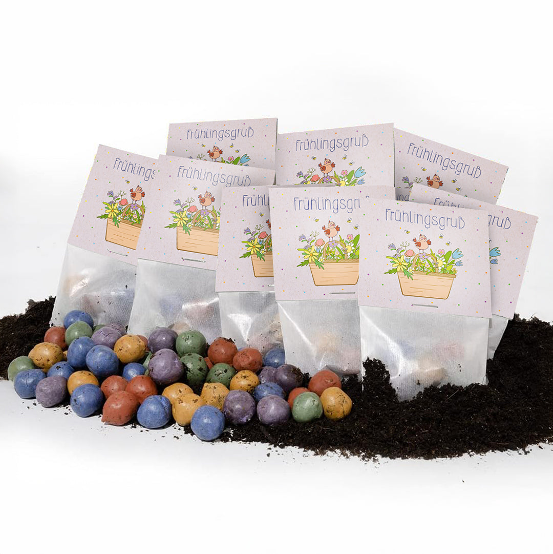 10x5 Blumenmurmeln im Tütchen "Frühlingsgruß"