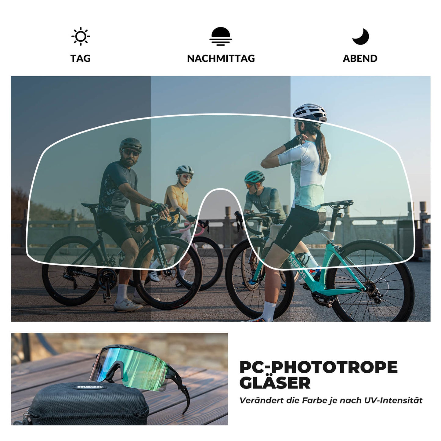 ROCKBROS Fahrradbrille Selbsttönend/Polarisiert Antibeschlag Winddicht UV-Schutz