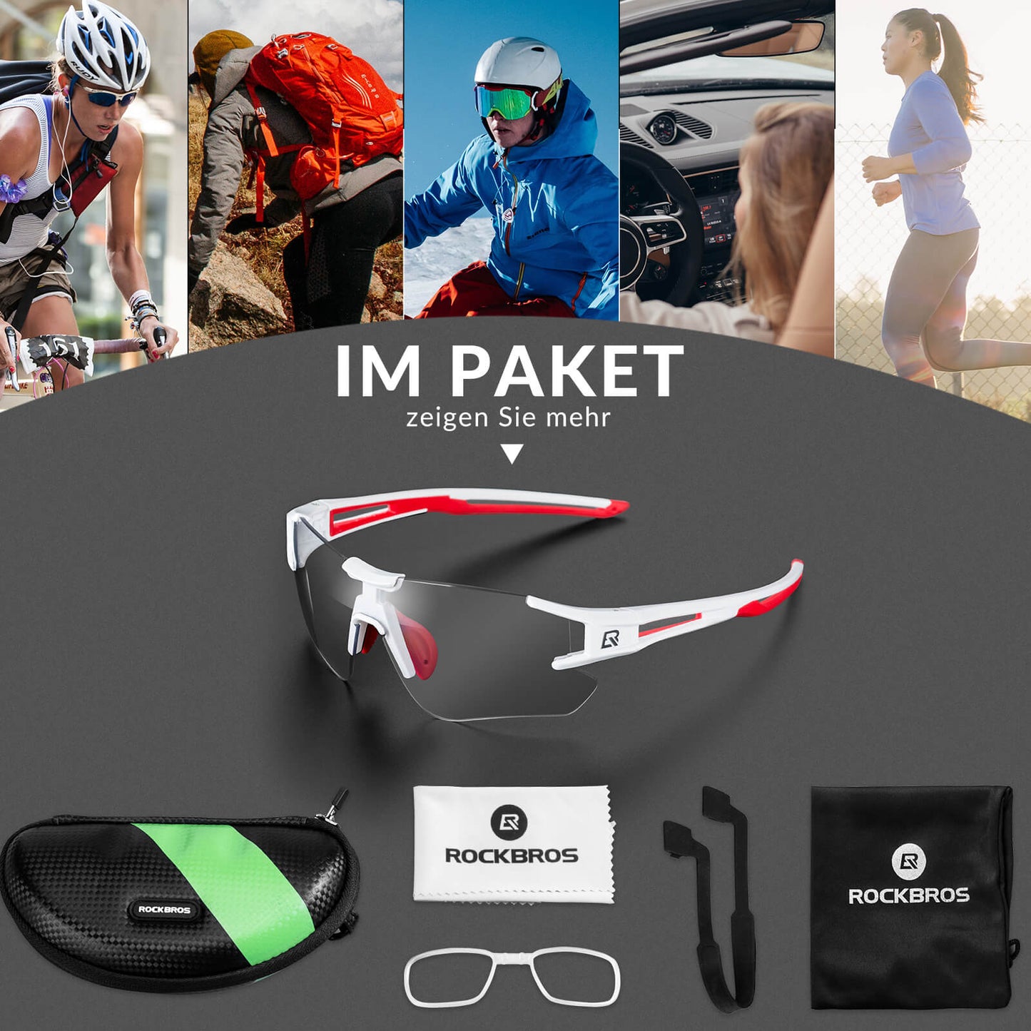 ROCKBROS Fahrradbrille Selbsttönend für Damen & Herren mit UV400 Schutz