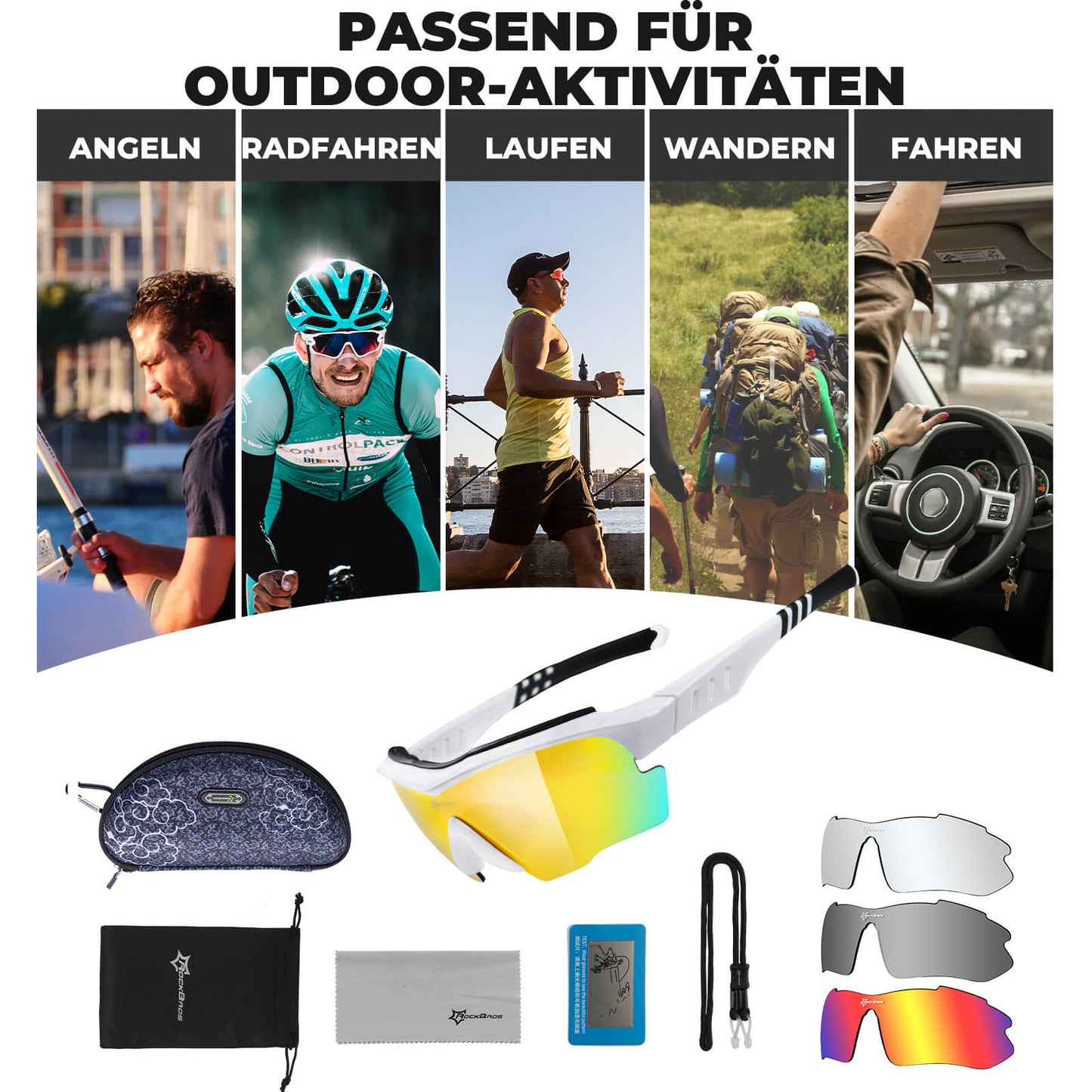 Polarisierte Fahrradbrille mit wechselbaren Gläsern UV-Schutz Unisex