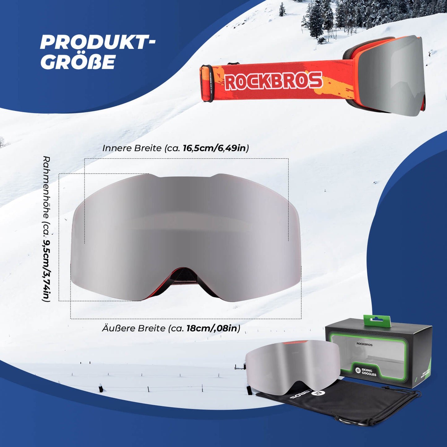 ROCKBROS Skibrille Schneebrille Polarisierte Helmkompatible Sportbrille Skifahren