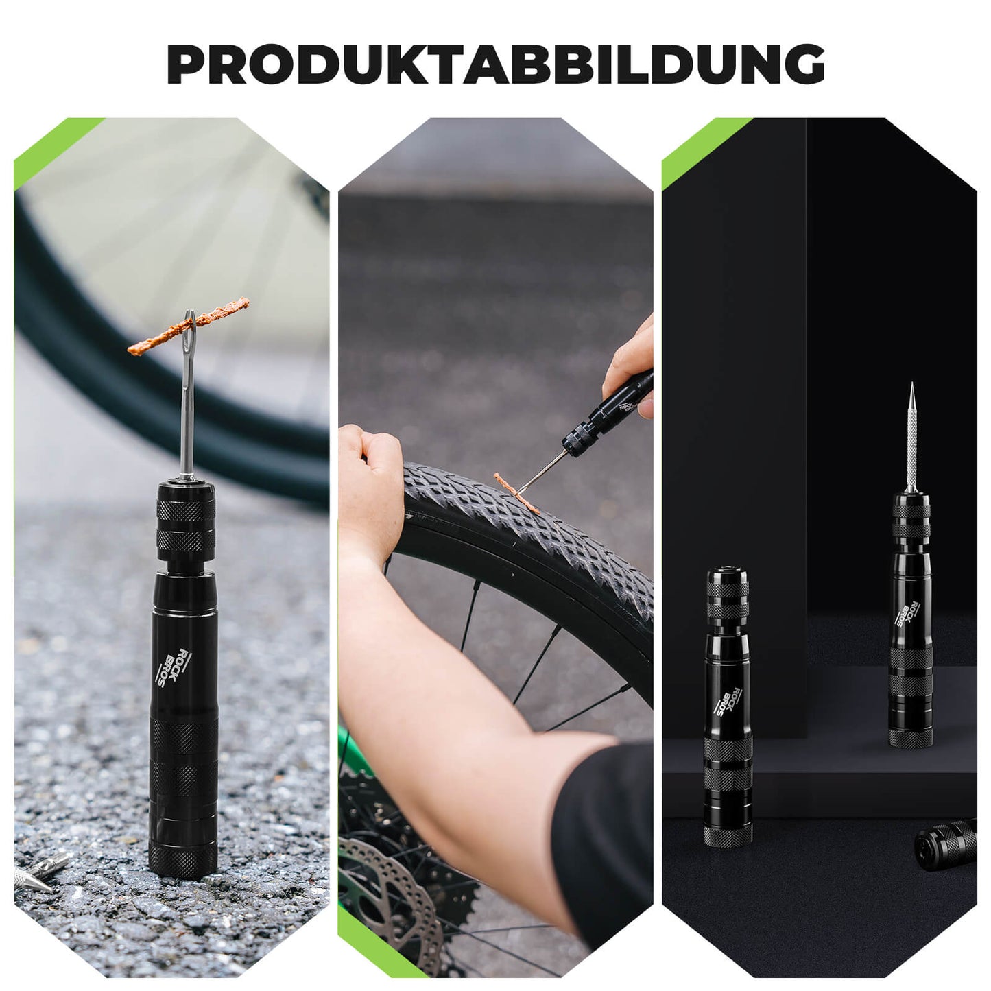 Tubeless Reifenpannenset mit Gummistopfen, Aluminiumgehäus, Griff