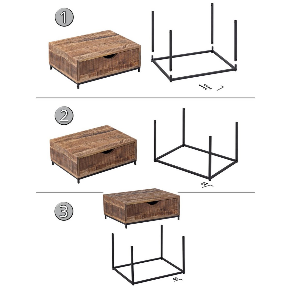 Nachtschrank - Nachtkästchen - Mangoholz 45x45x35cm - Maya - Beistelltisch - Industriell Metall Gestell