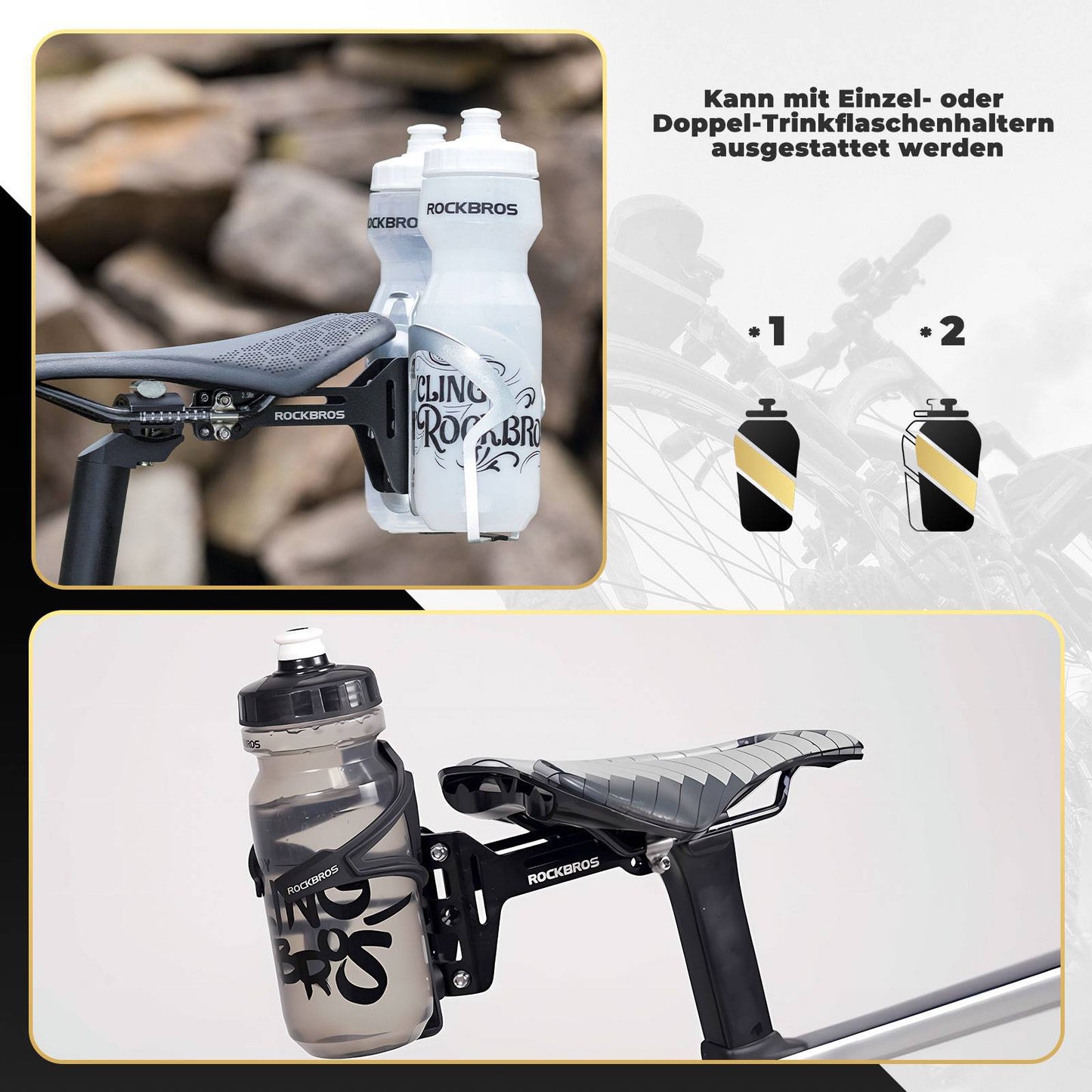 ROCKBROS Fahrrad Flaschenhalter Adapter Aluminum Einstellbar Halterung