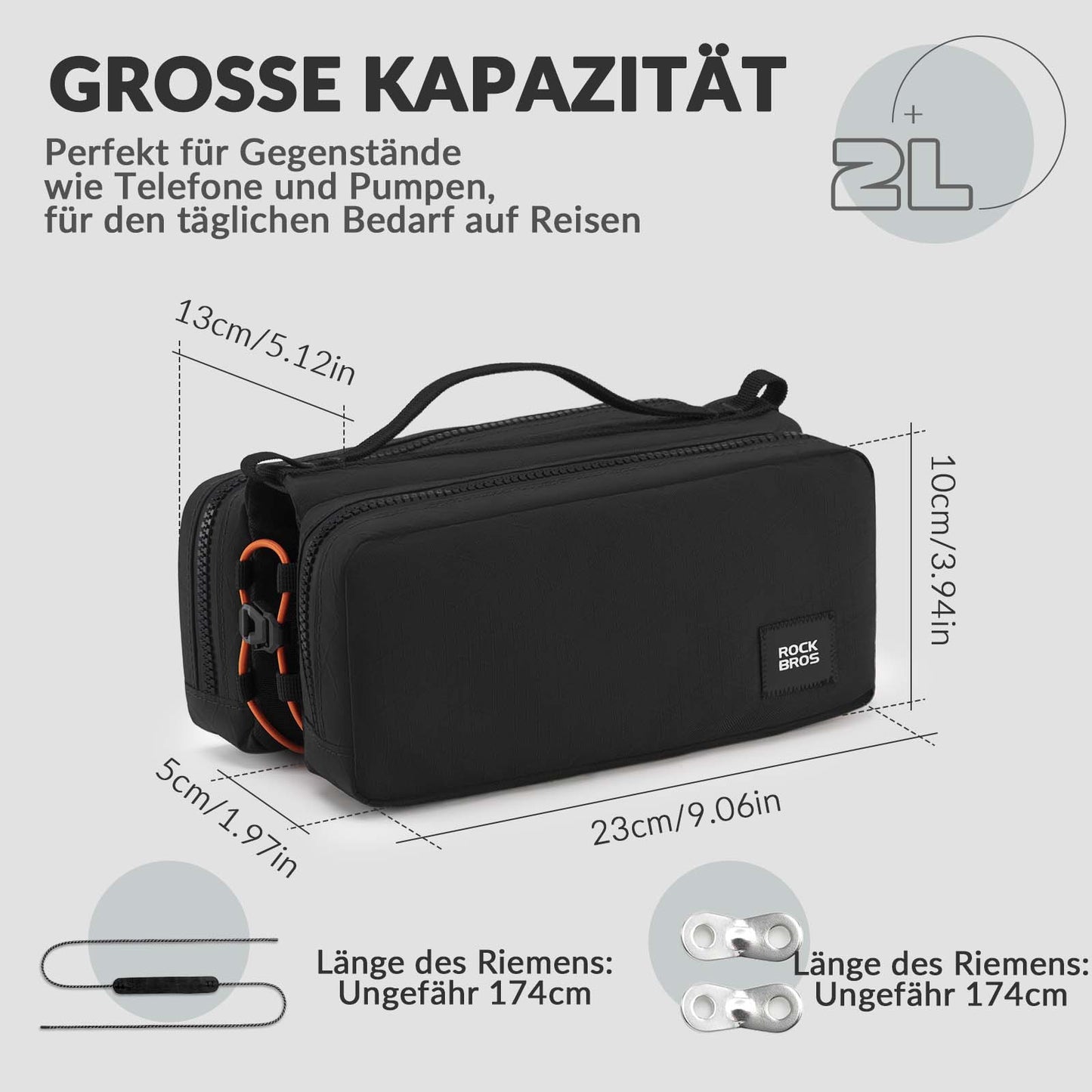 ROCKBROS Fahrradtasche Rahmentasche mit Schultergurt Oberrohrtasche