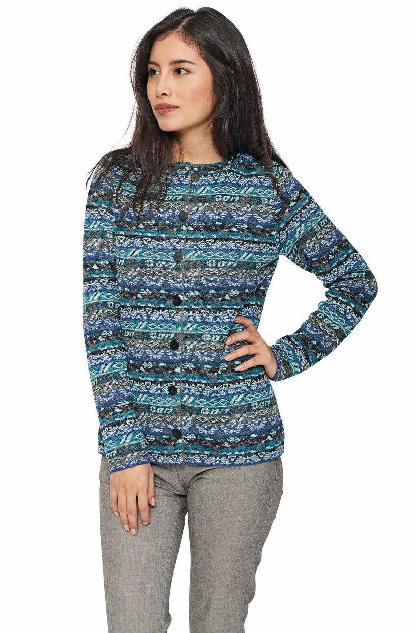 Apu Kuntur - Alpaka Strickjacke TAMIA – Jacquard-Cardigan aus 100% Baby Alpaka