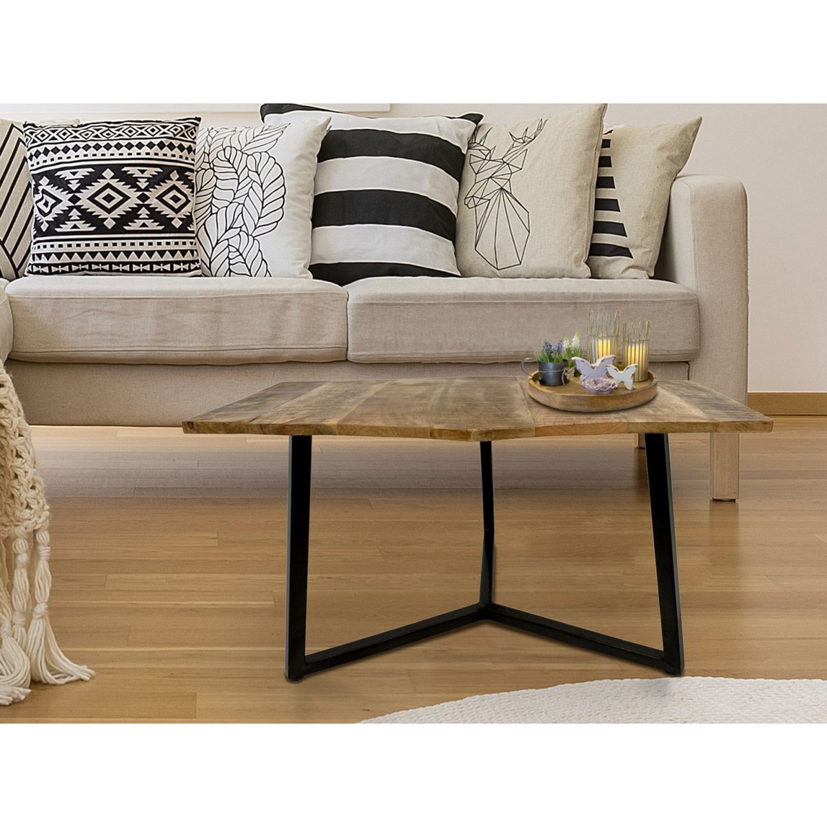 Beistelltisch - 56 x 47 cm - nachhaltig Wohnzimmer Tisch - Couchtisch - Nizza - Metall-Gestell