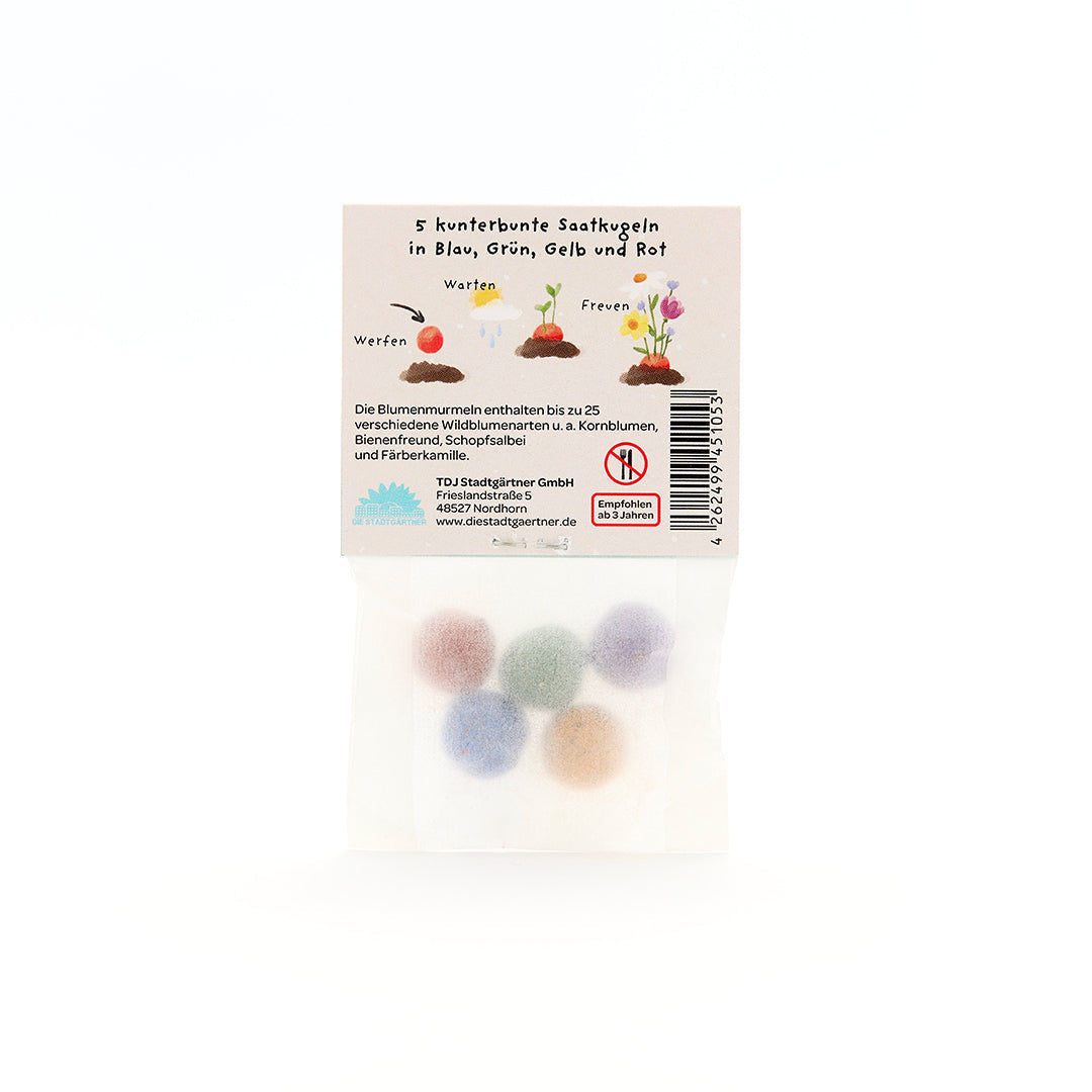 5 Blumenmurmeln im Tütchen "Du wunderschönes Geburtstagskind"