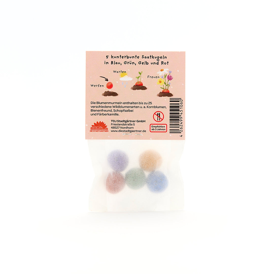 5 Blumenmurmeln im Tütchen "HDGDL" - Hab dich ganz doll lieb