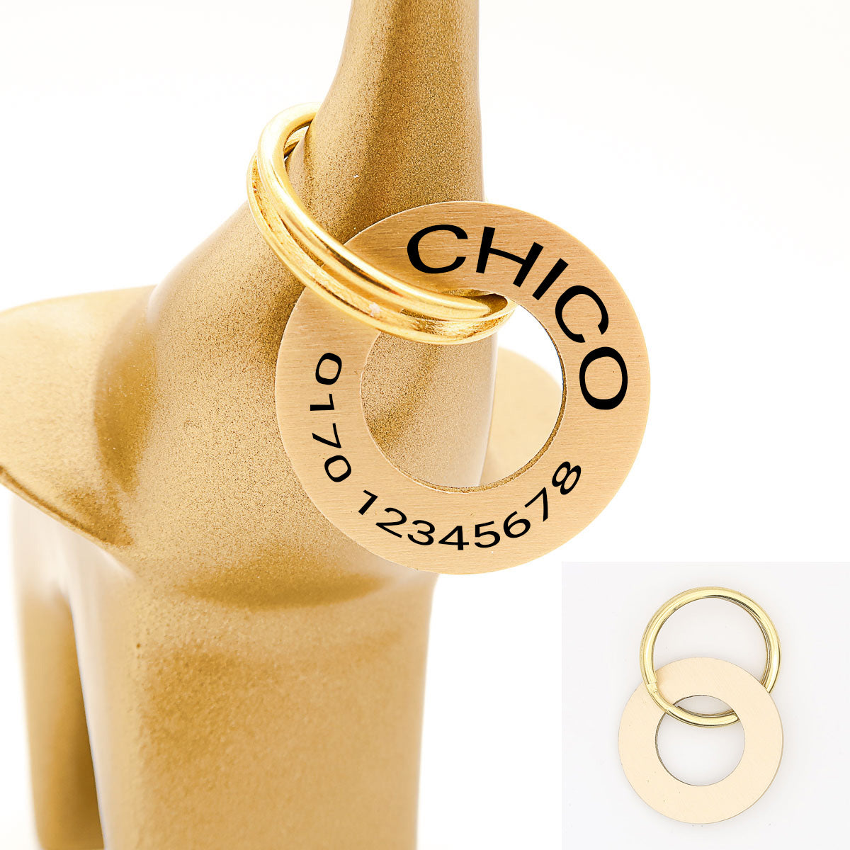 Ringförmige Hundemarke mit Gravur Messing gebürstet, 30 mm