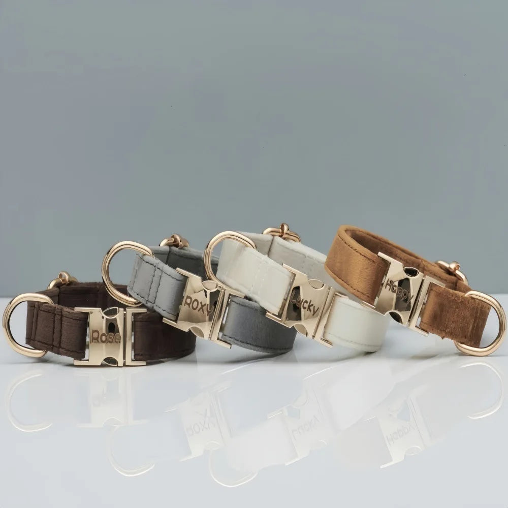 Personalisiertes Samt Hundehalsband "Emilia" mit Gravur – Verstellbar & Elegant