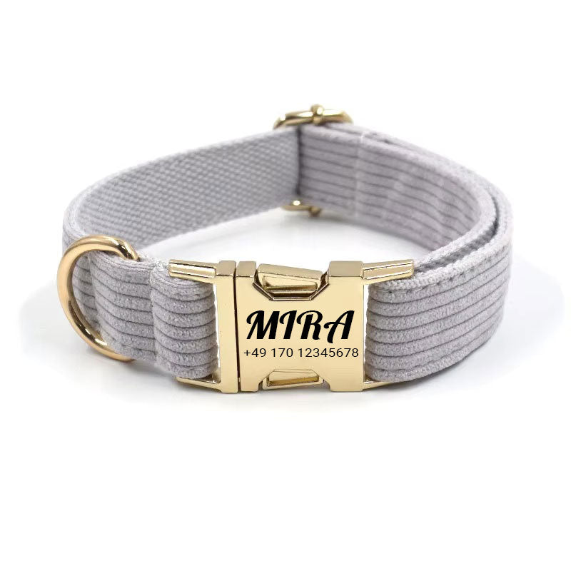 Personalisiertes Cord-Hundehalsband "Mira" mit Gravur | Verfügbar u Grau, Pink & Grün