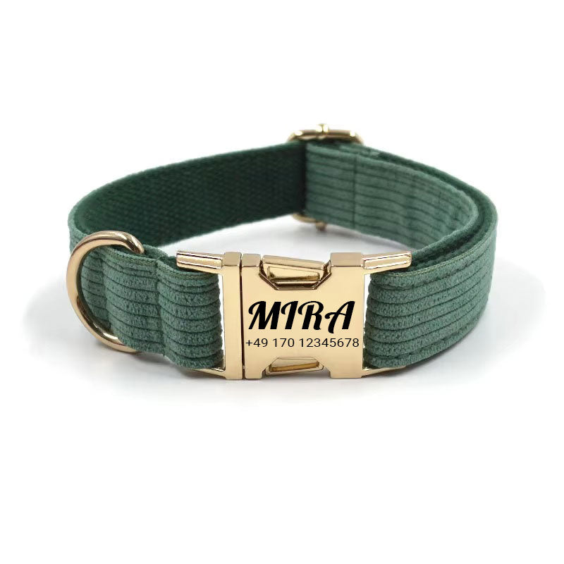 Personalisiertes Cord-Hundehalsband "Mira" mit Gravur | Verfügbar u Grau, Pink & Grün