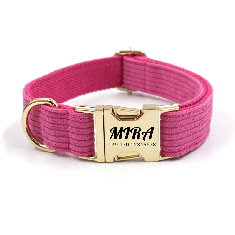 Personalisiertes Cord-Hundehalsband "Mira" mit Gravur | Verfügbar u Grau, Pink & Grün