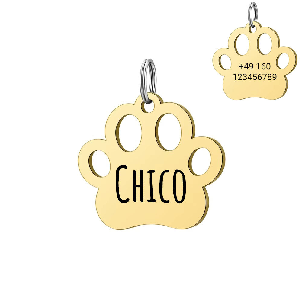 Personalisierte Hundemarke mit Gravur aus Edelstahl – Name & Telefonnummer – 30 mm – Gold, Silver & Rose