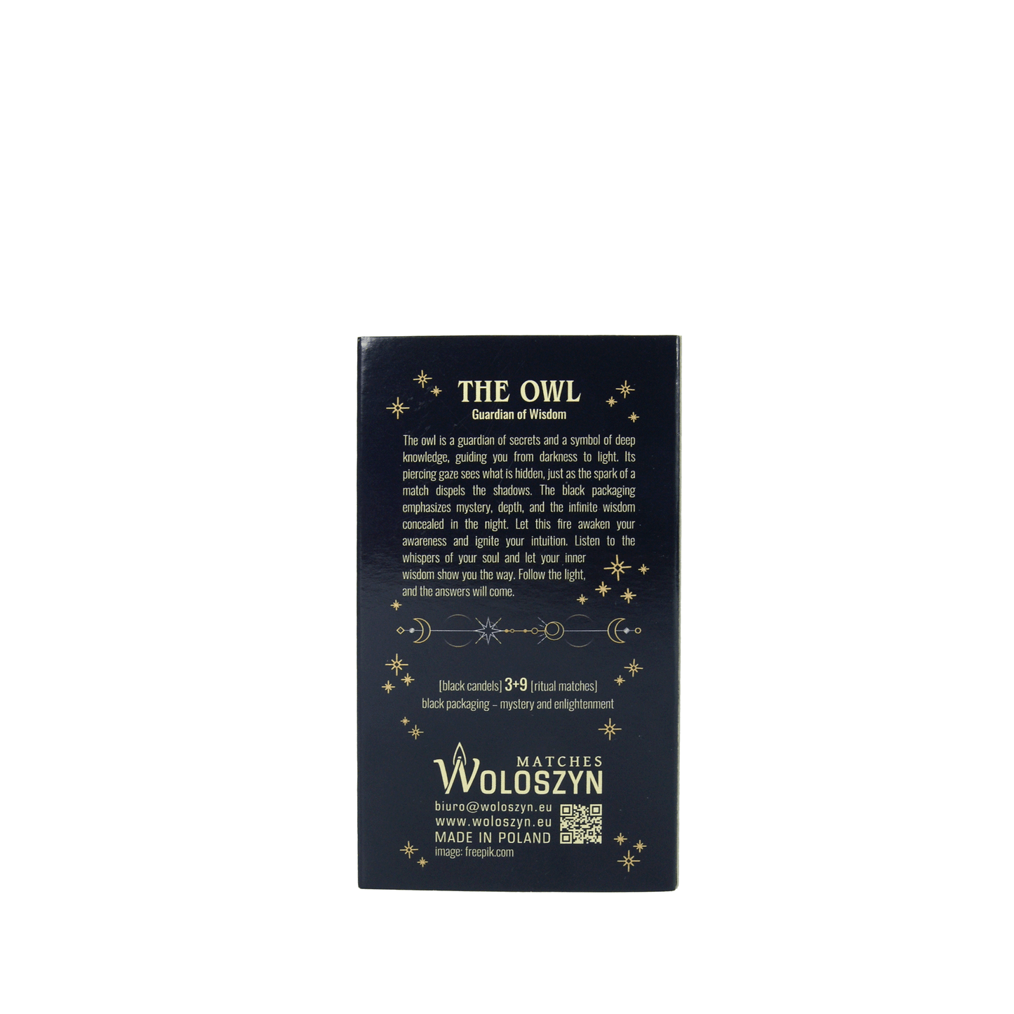 Ritual-Set „Die Eule – Hüterin der Geheimnisse“ – Schwarze Kerzen & lange Streichhölzer