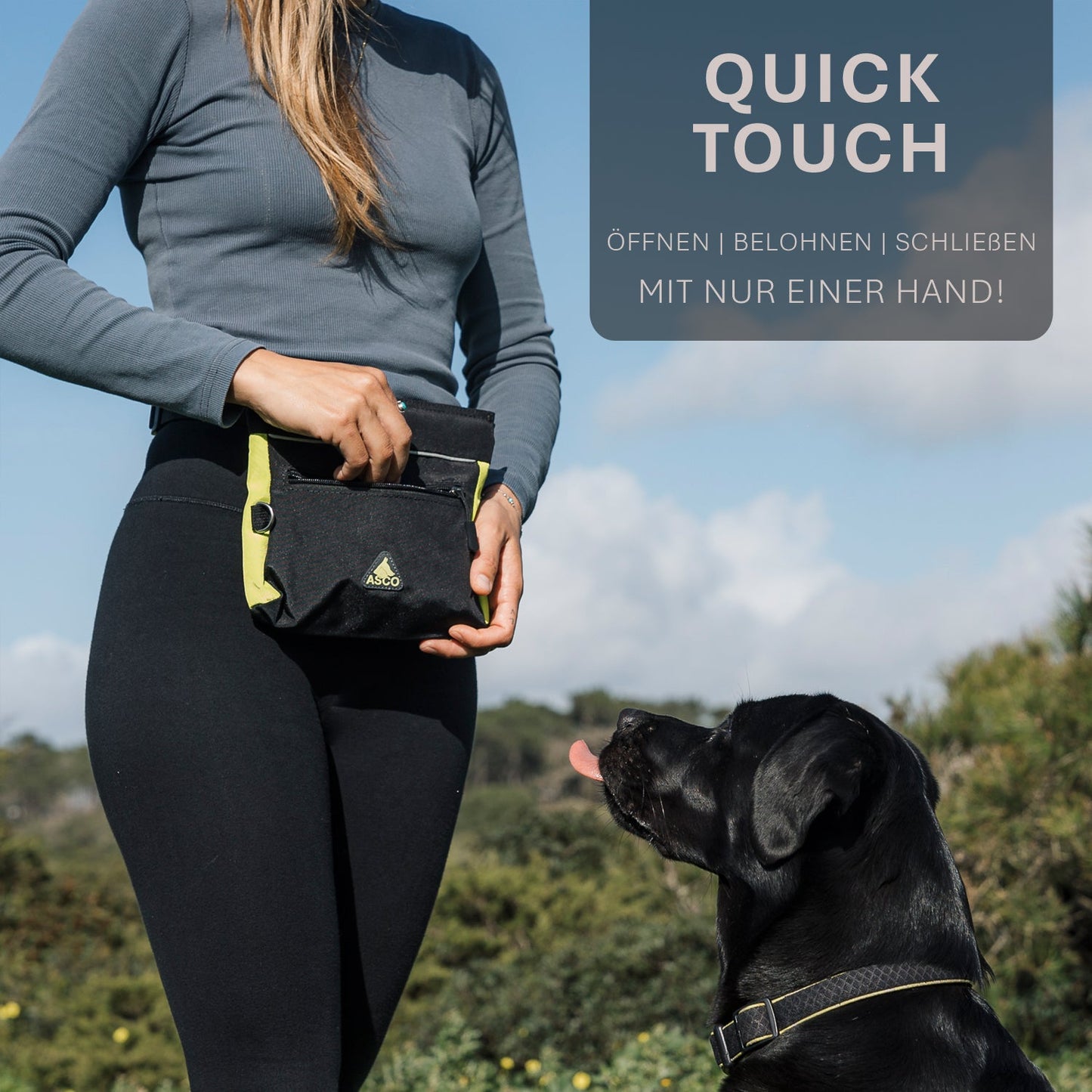 ASCO Futterbeutel mit Einhand-Schnappverschluss, Leckerlibeutel 20x20 cm, QuickTouch Leckerlietasche