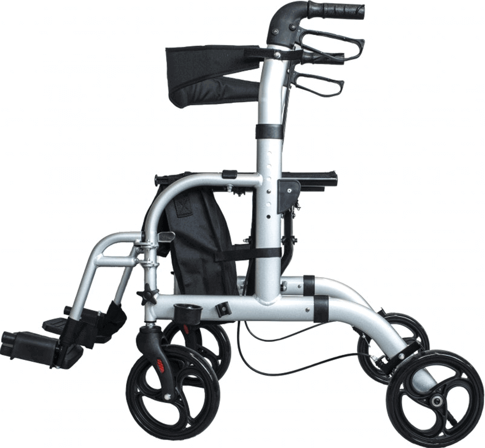 Transportrollator mit Sitz & Fußstützen Aluminium faltbar – AT51005