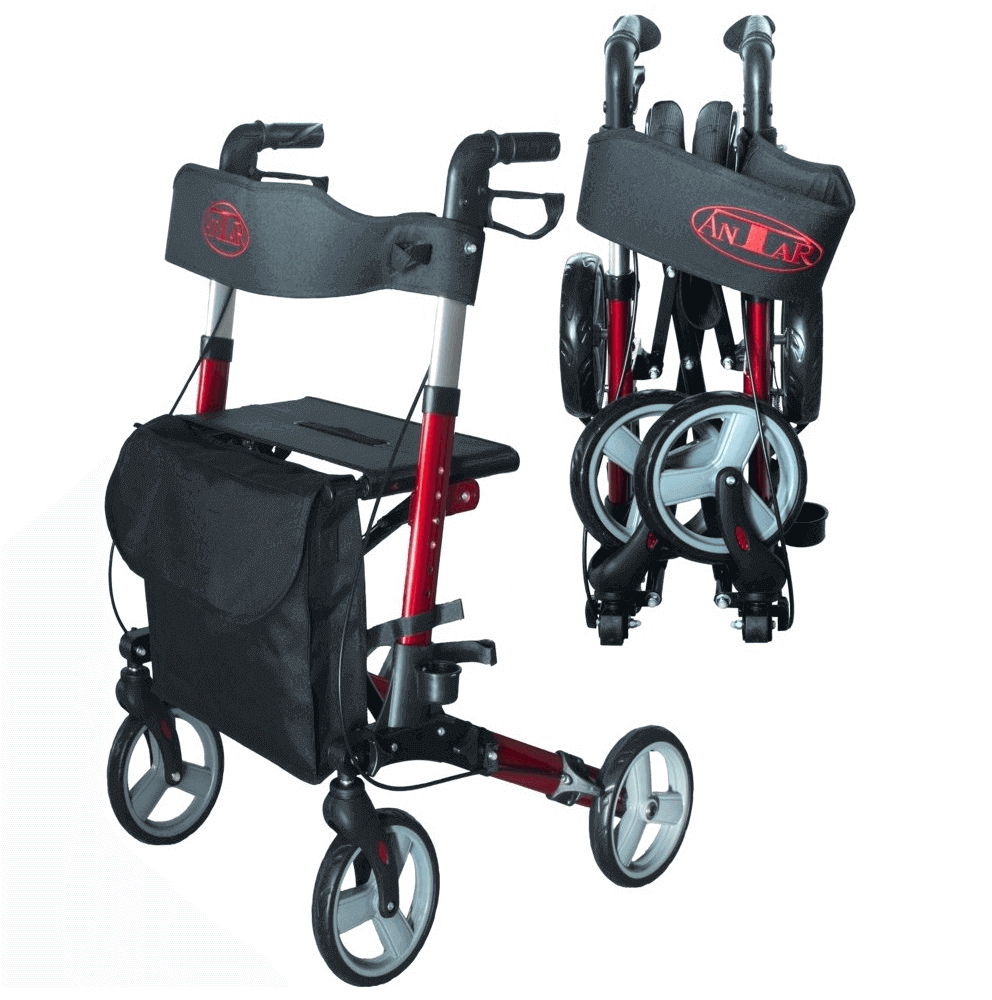 Antar Leichtgewicht Reise Rollator AT51006 - Faltbarer, Klappbarer Aluminium Rollator für Senioren | Ideal für Reisen