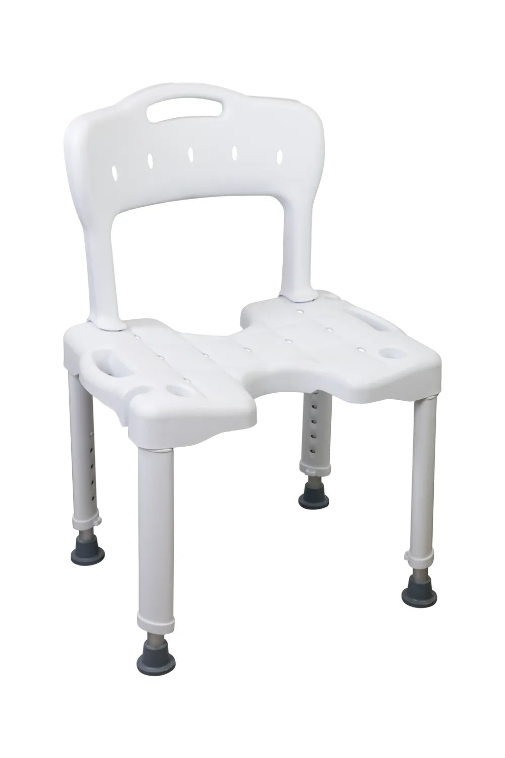 Duschstuhl mit Rückenlehne & U-Ausschnitt – höhenverstellbar & rutschfest