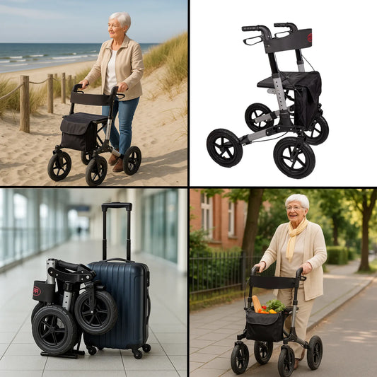 Luftbereifter Reise Rollator mit Tasche – AT51036