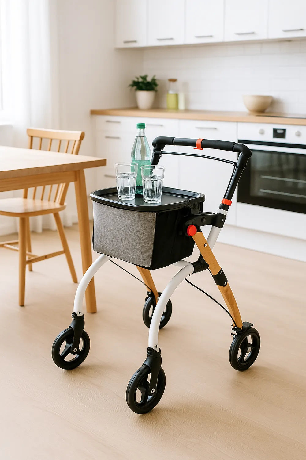 Antar Indoor Rollator Halbholzoptik, Tasche & Tablett – AT51040