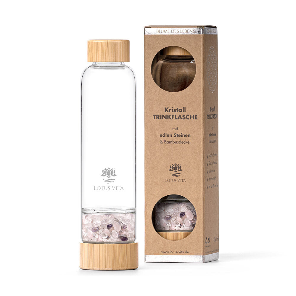 Lotus Vita - Glastrinkflasche mit Kristallfach – Edel & Energetisierend