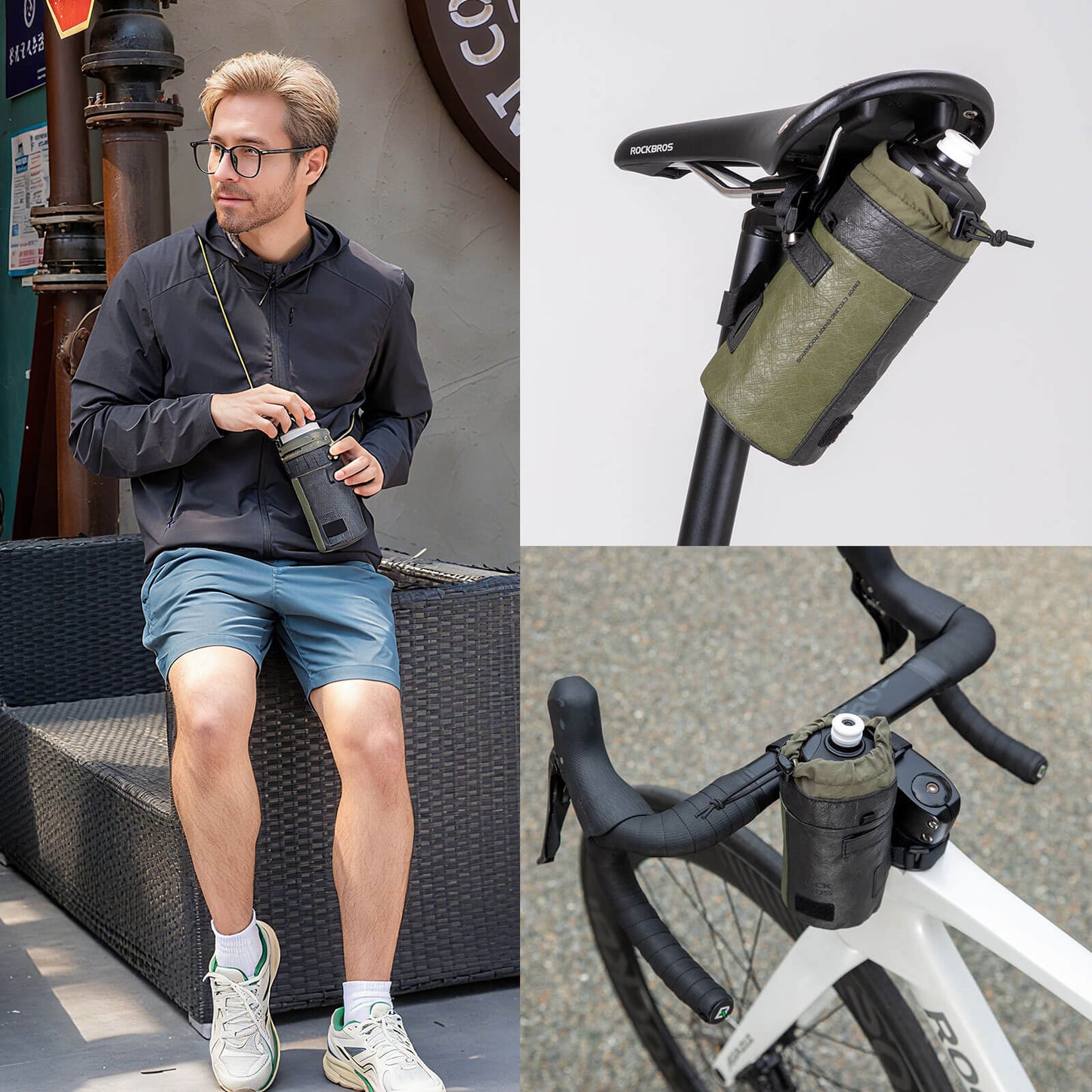 Bikepacking Feedbag Lenkertasche 0,7 L Schwarz-Grün