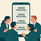 A business team focused on a smartphone displaying a surge of e-commerce order notifications