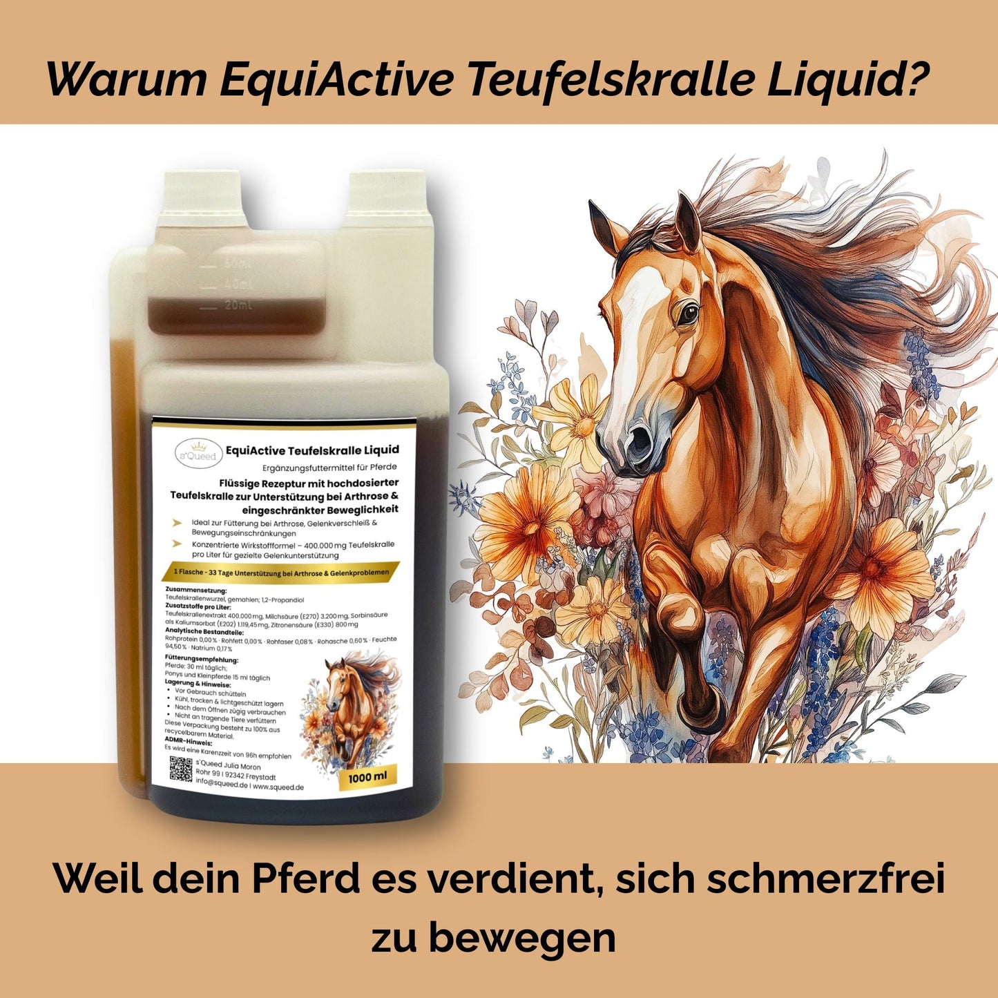 EquiActive Teufelskralle Liquid – Teufelskralle Pferd flüssig 1000 ml