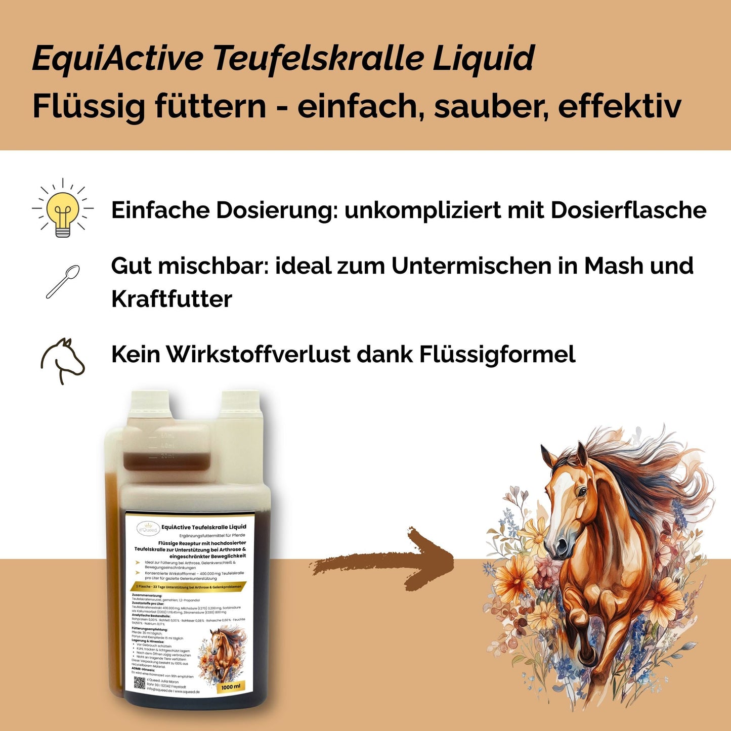 EquiActive Teufelskralle Liquid – Teufelskralle Pferd flüssig 1000 ml