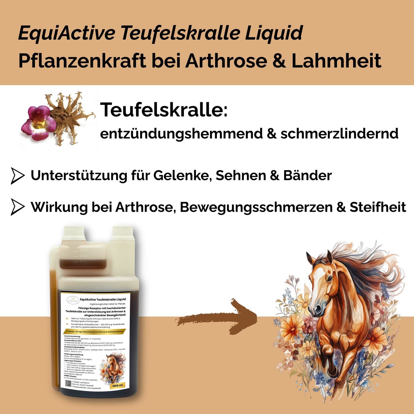 EquiActive Teufelskralle Liquid – Teufelskralle Pferd flüssig 1000 ml