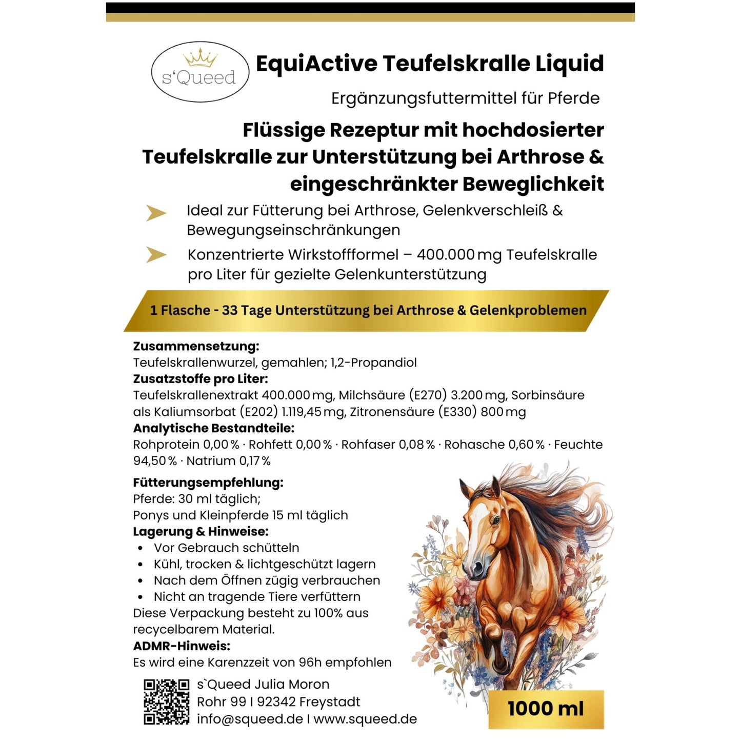 EquiActive Teufelskralle Liquid – Teufelskralle Pferd flüssig 1000 ml