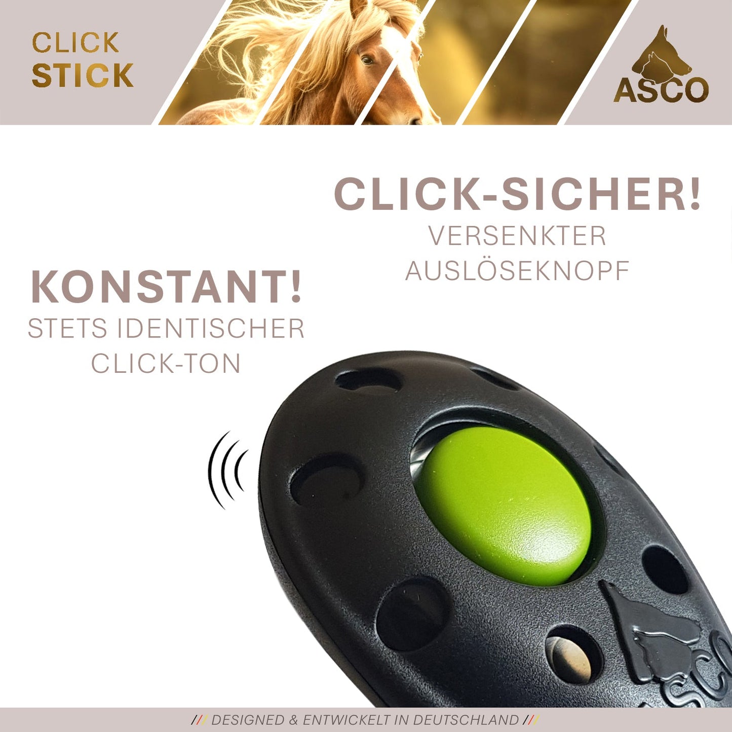 ASCO ClickStick - Target Stick mit abnehmbarem Premium Clicker - Target Stab für Hunde Katzen Clickertraining - Targetstick ausziehbar mit extra Klicker - Targetstab für Target-Training