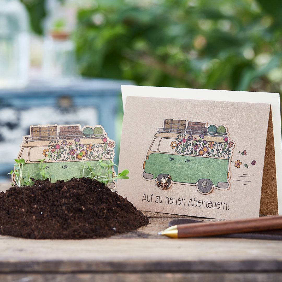 Grußkarte "Auf zu neuen Abenteuern"