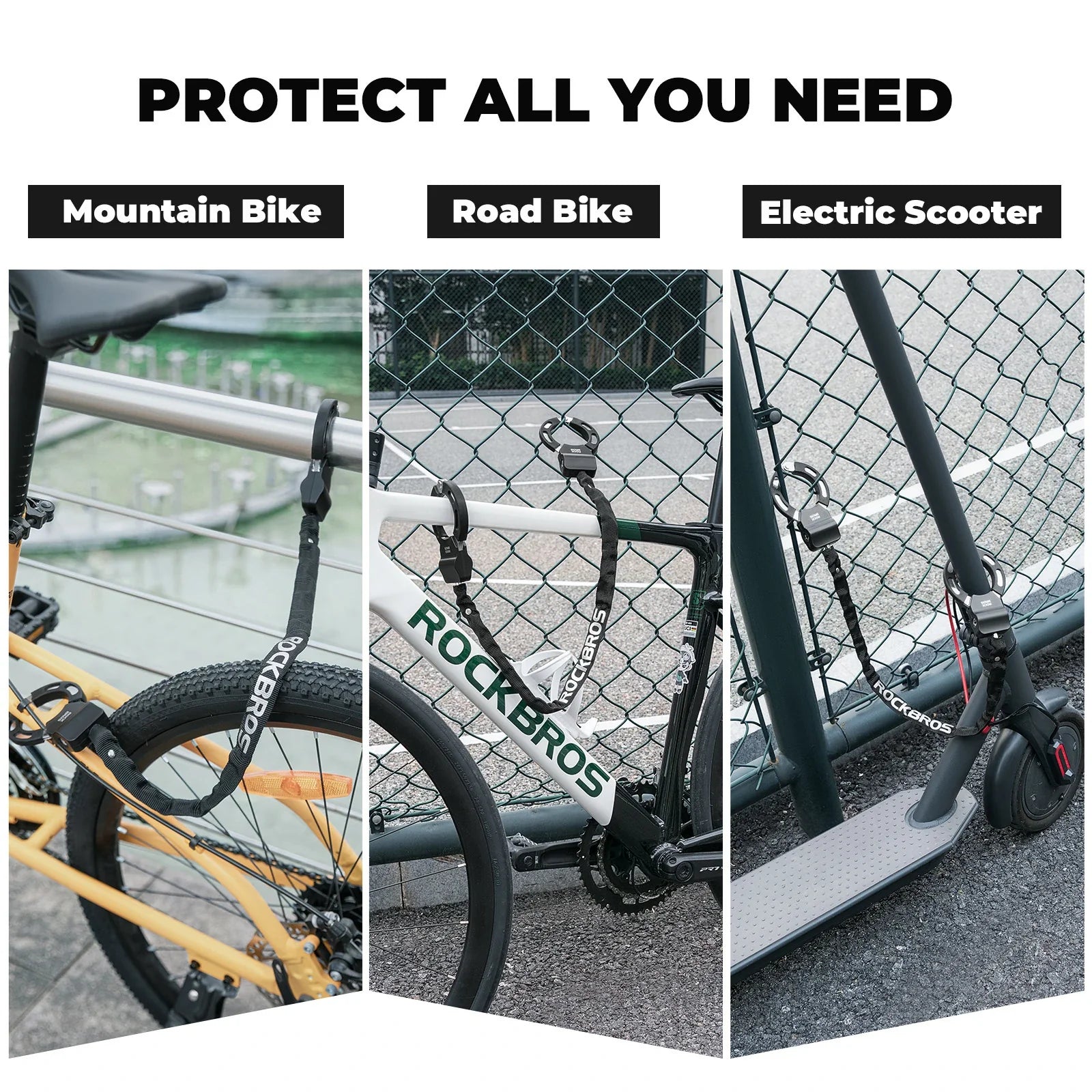 E-Scooter Schloss mit 59,5 cm Stahlkette, Fahrradschloss für Roller & – Unimother