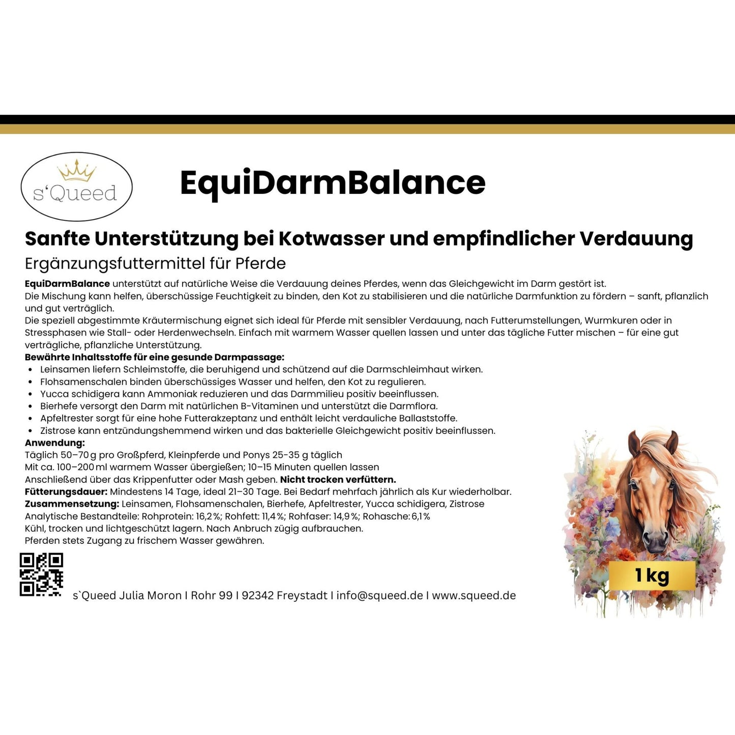 EquiDarmBalance – natürliches Zusatzfutter für Pferde bei Kotwasser & Durchfall