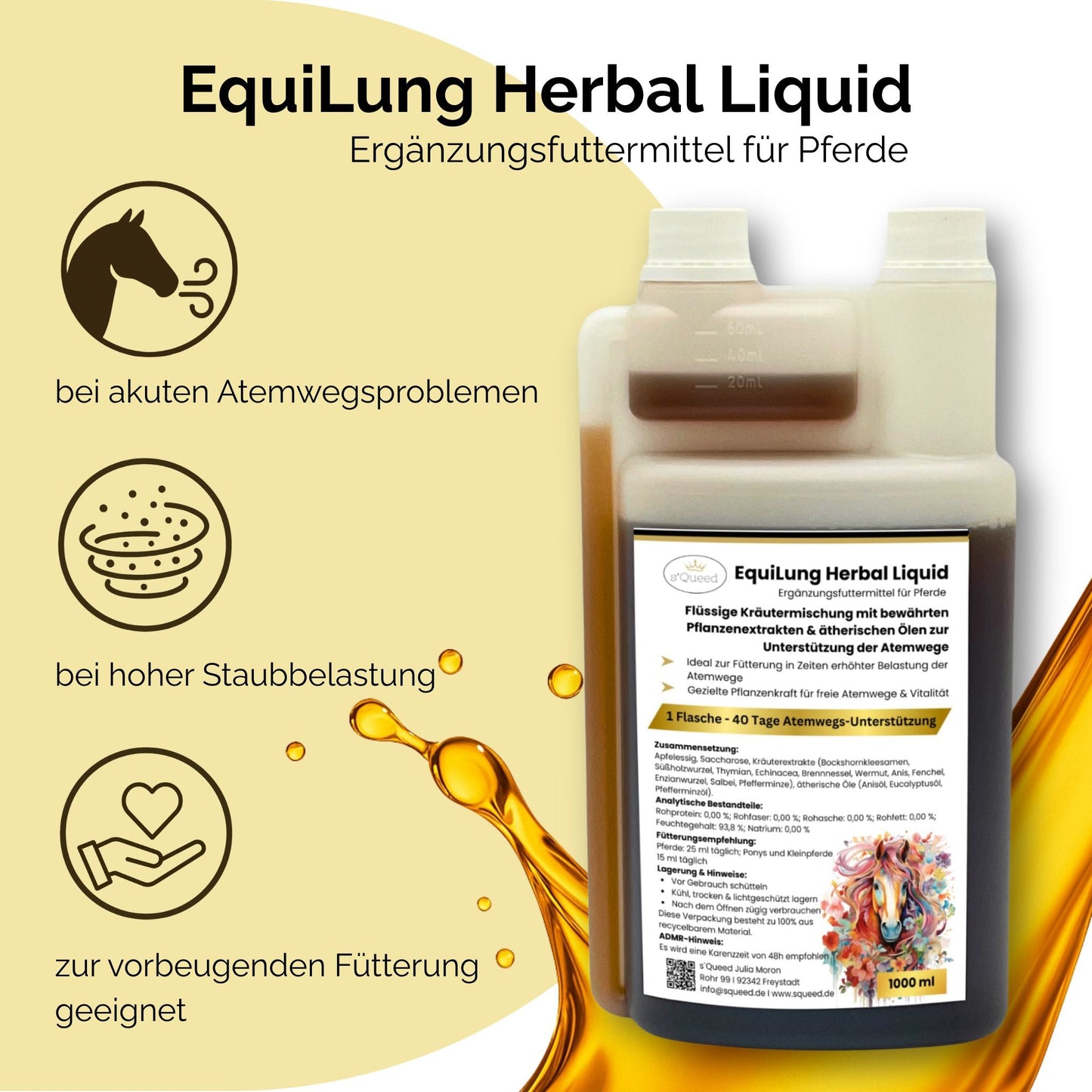 Vorteils-Packet 3 Flaschen EquiLung Herbal Liquid – Hustensaft für Pferde
