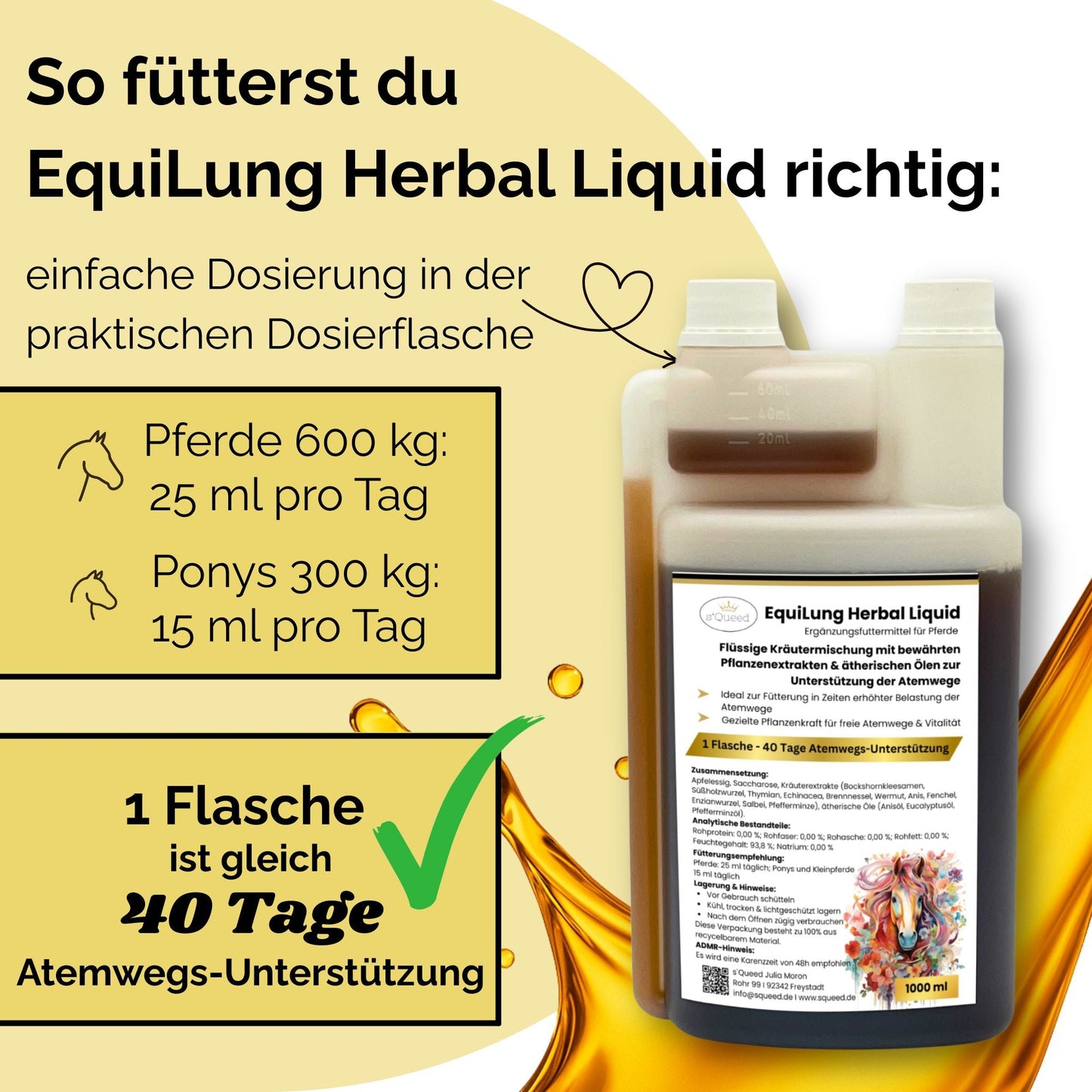 Vorteils-Packet 3 Flaschen EquiLung Herbal Liquid – Hustensaft für Pferde