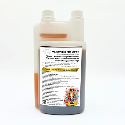 EquiLung Herbal Liquid – flüssiges Ergänzungsfuttermittel zur Unterstützung der Atemwege bei Pferden