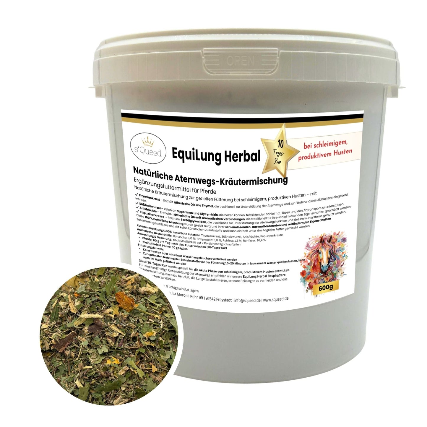 EquiLung Herbal Hustenkräuter für Pferde bei produktivem, schleimigen Husten