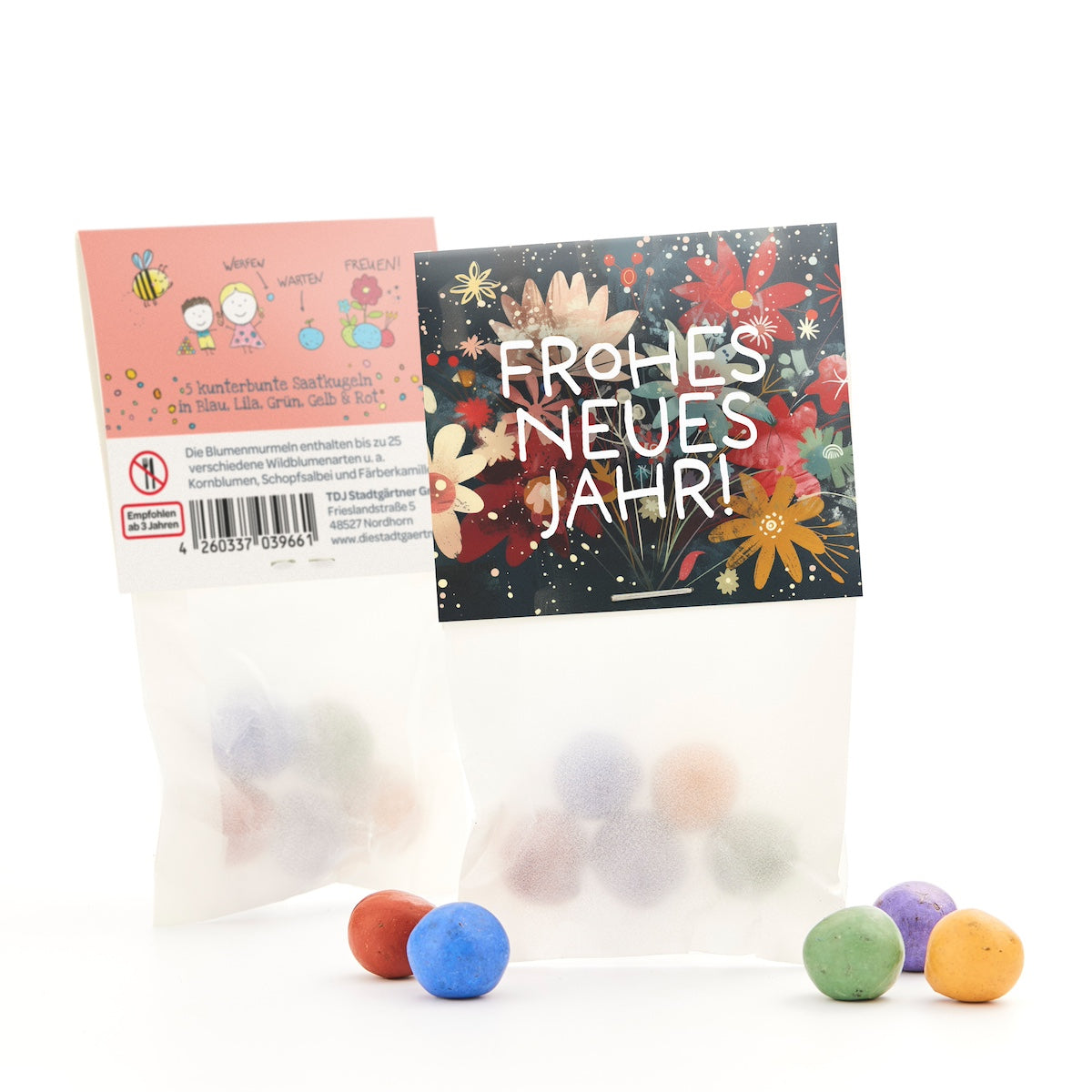 10x5 Blumenmurmeln im Tütchen "Frohes Neues Jahr"