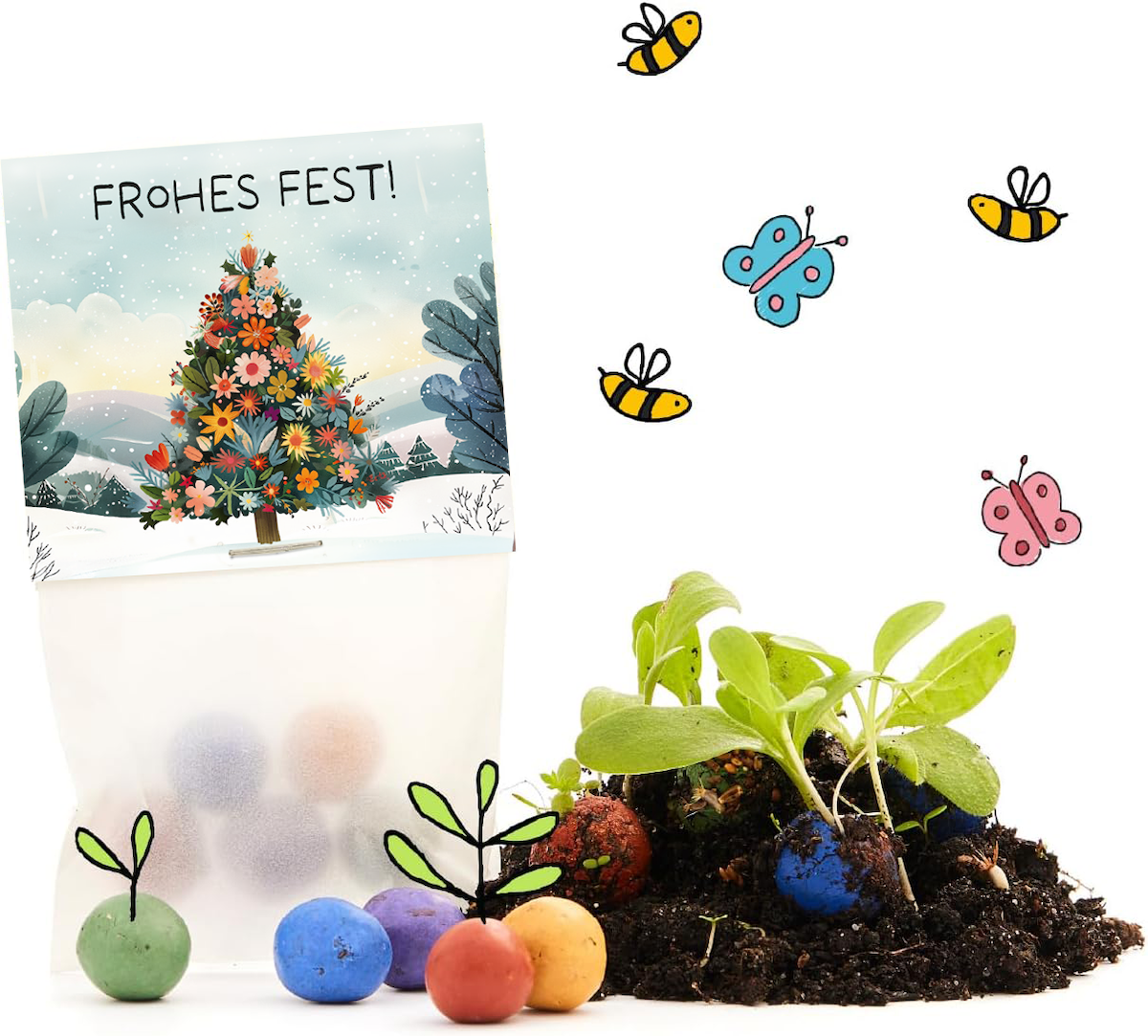 10x5 Blumenmurmeln im Tütchen "Frohes Fest"