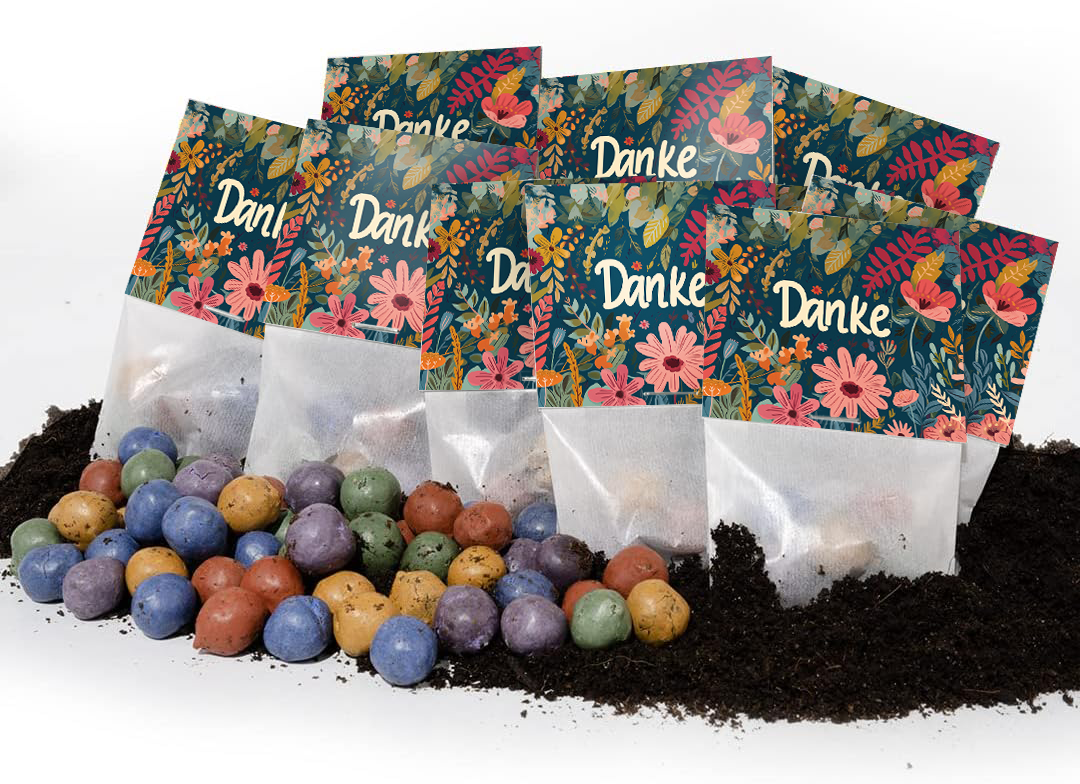 10x5 Blumenmurmeln im Tütchen – Danke