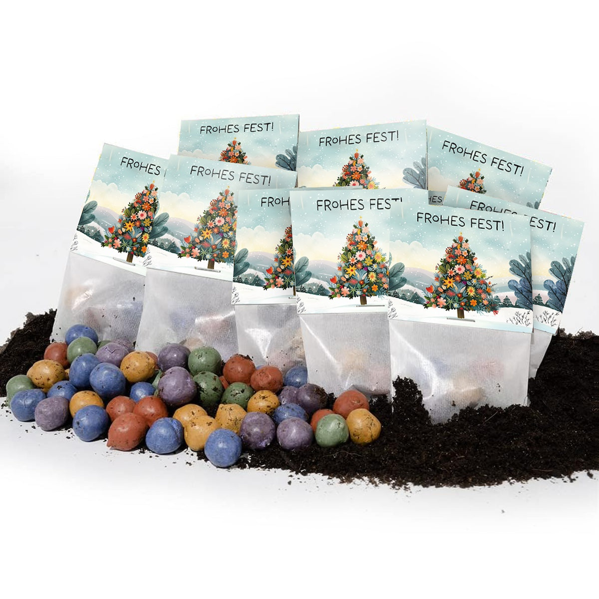 10x5 Blumenmurmeln im Tütchen "Frohes Fest"