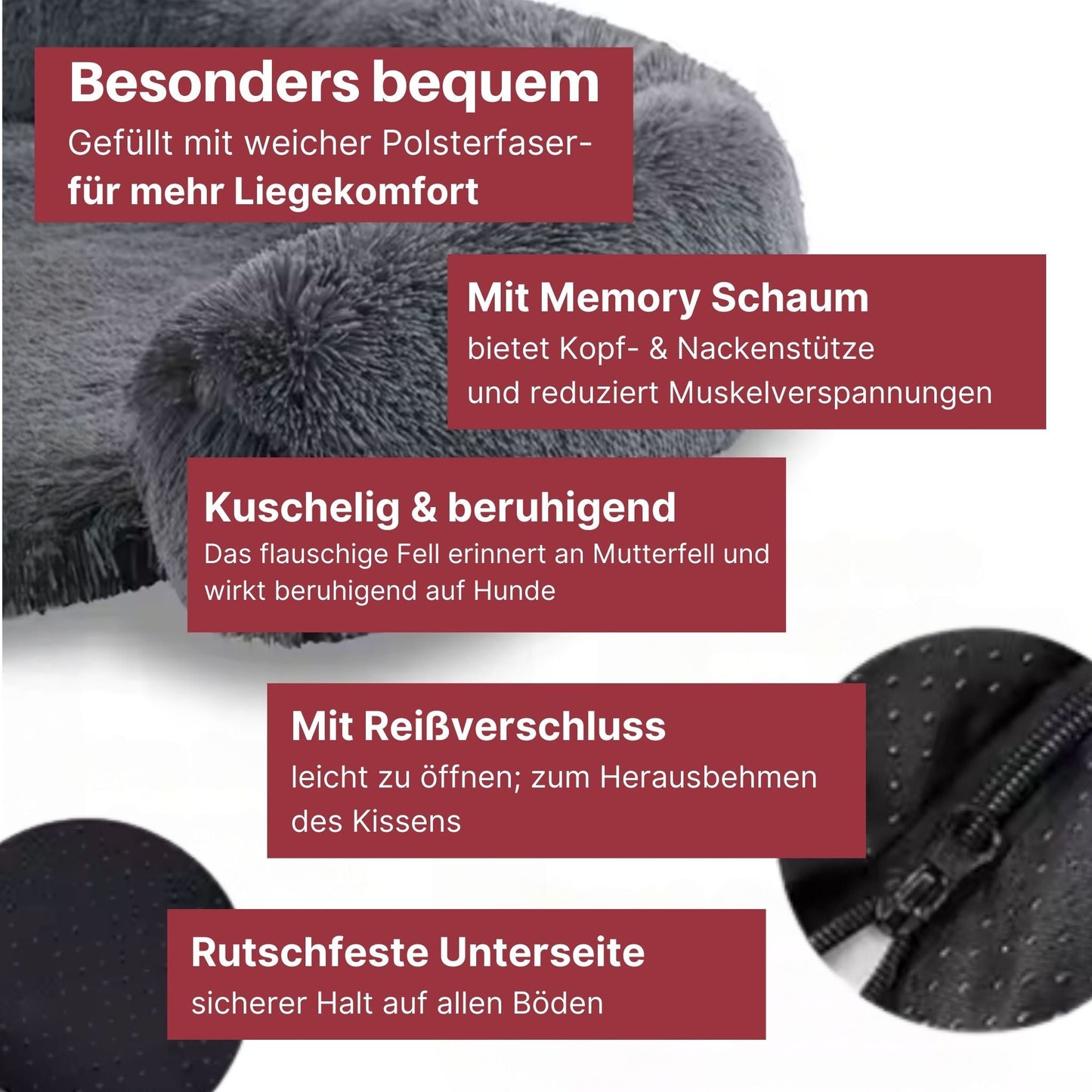 Hundebett "Balu" kuschelig weich & waschbar – mit hohem Rand für Auto & Sofa